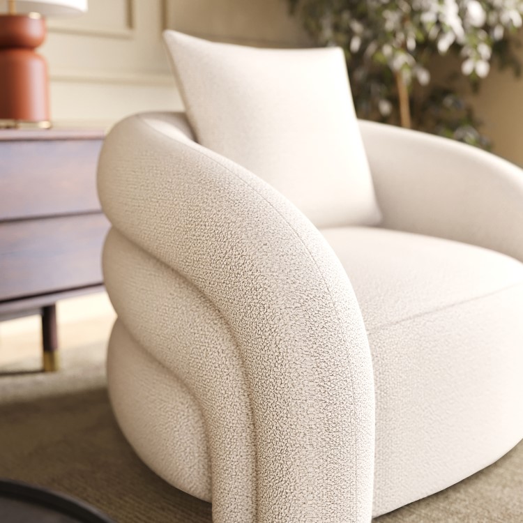 Cream Boucle Armchair with Cushion - Zuri