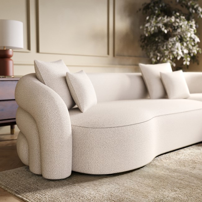 Cream Boucle Right Hand Facing 4 Seater Curved Corner Sofa - Zuri