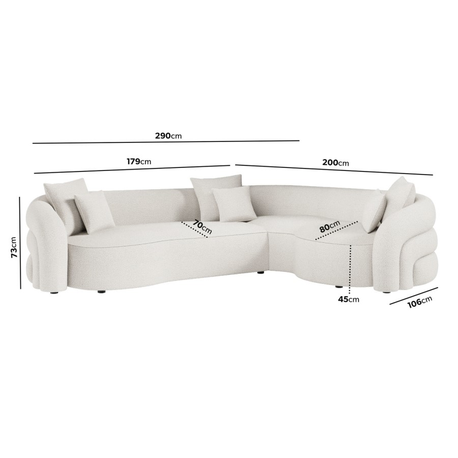 ONLY OPENED - Cream Boucle Right Hand Facing 4 Seater Curved Corner Sofa - Zuri