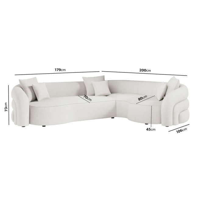 Cream Boucle Right Hand Facing 4 Seater Curved Corner Sofa - Zuri