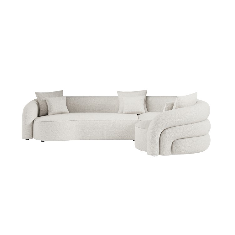 Cream Boucle Right Hand Facing 4 Seater Curved Corner Sofa - Zuri