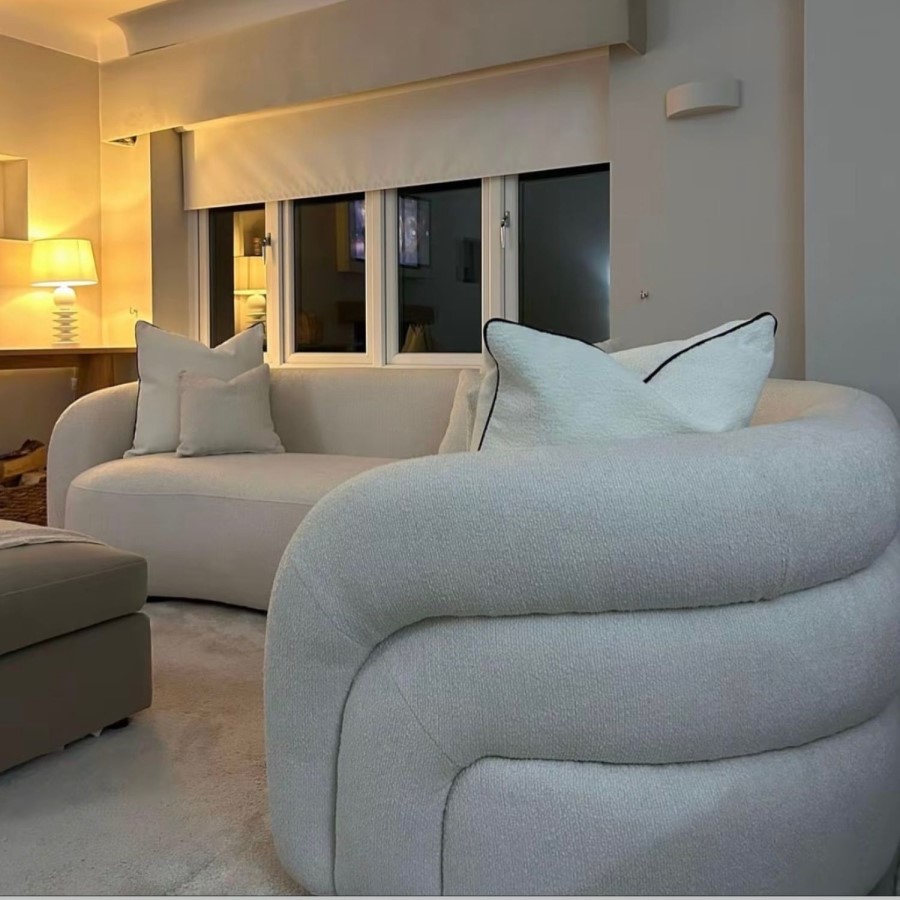 Cream Boucle Right Hand Facing 4 Seater Curved Corner Sofa - Zuri