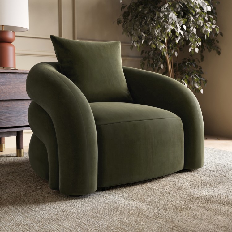 Green Velvet Armchair with Cushion - Zuri