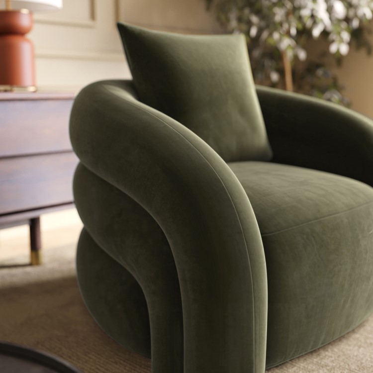 Green Velvet Armchair with Cushion - Zuri