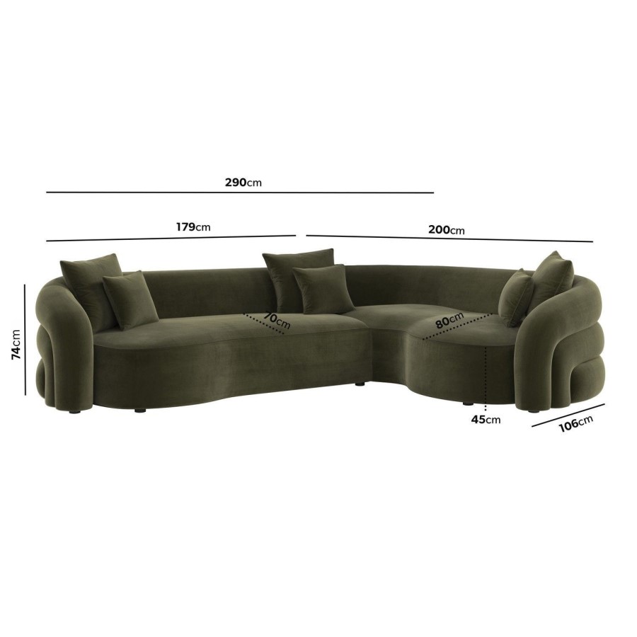 Green Velvet Right Hand Facing 4 Seater Curved Corner Sofa - Zuri