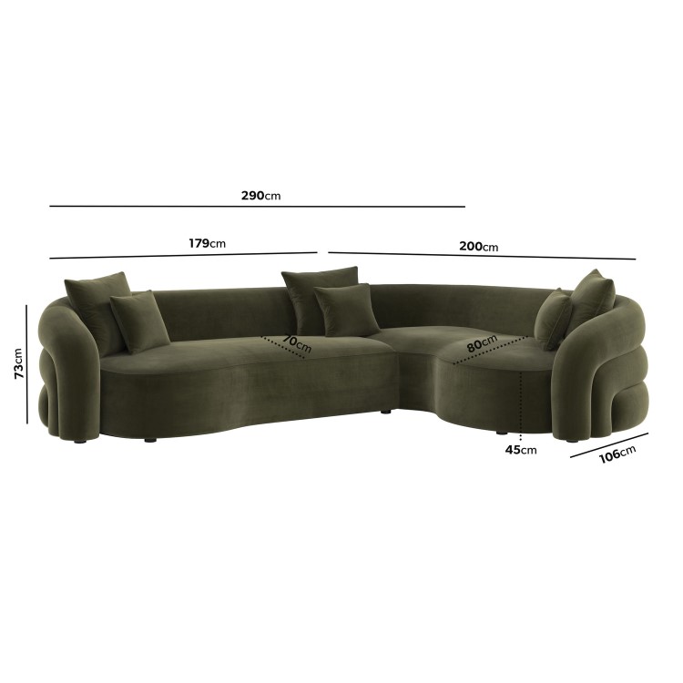 Green Velvet Right Hand Facing 4 Seater Curved Corner Sofa - Zuri