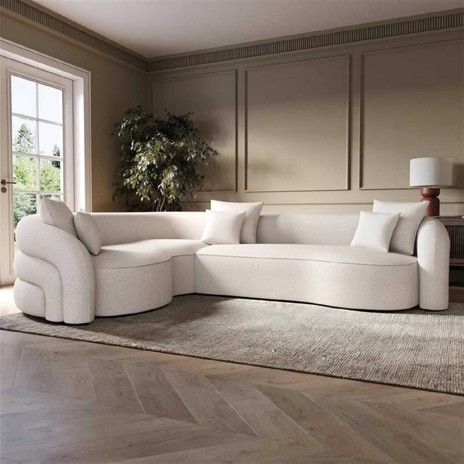 Boucle Left Hand Facing 4 Seater Curved Corner Sofa