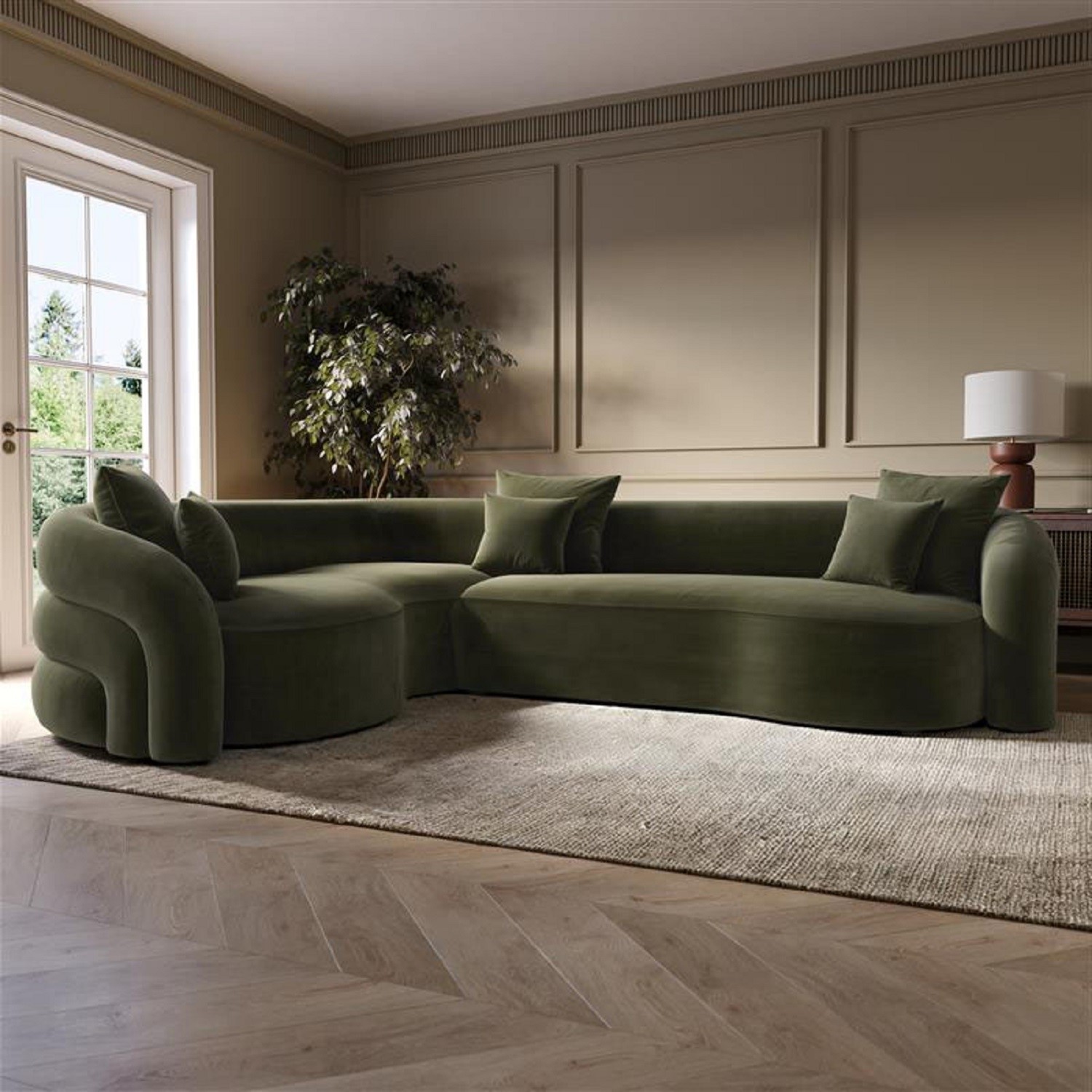 Velvet Left Hand Facing 4 Seater Curved Corner Sofa