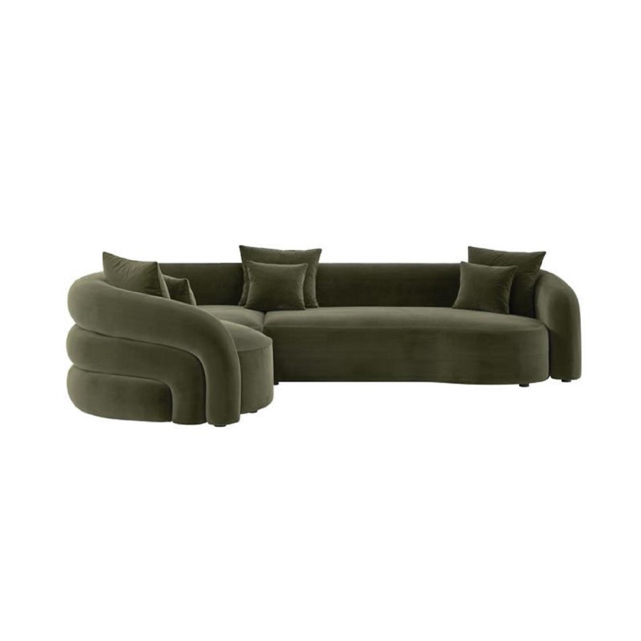 Green Velvet Left Hand Facing 4 Seater Curved Corner Sofa - Zuri