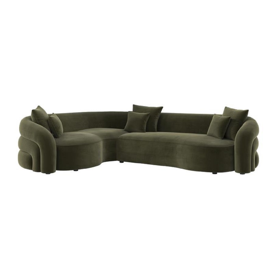 Green Velvet Left Hand Facing 4 Seater Curved Corner Sofa - Zuri