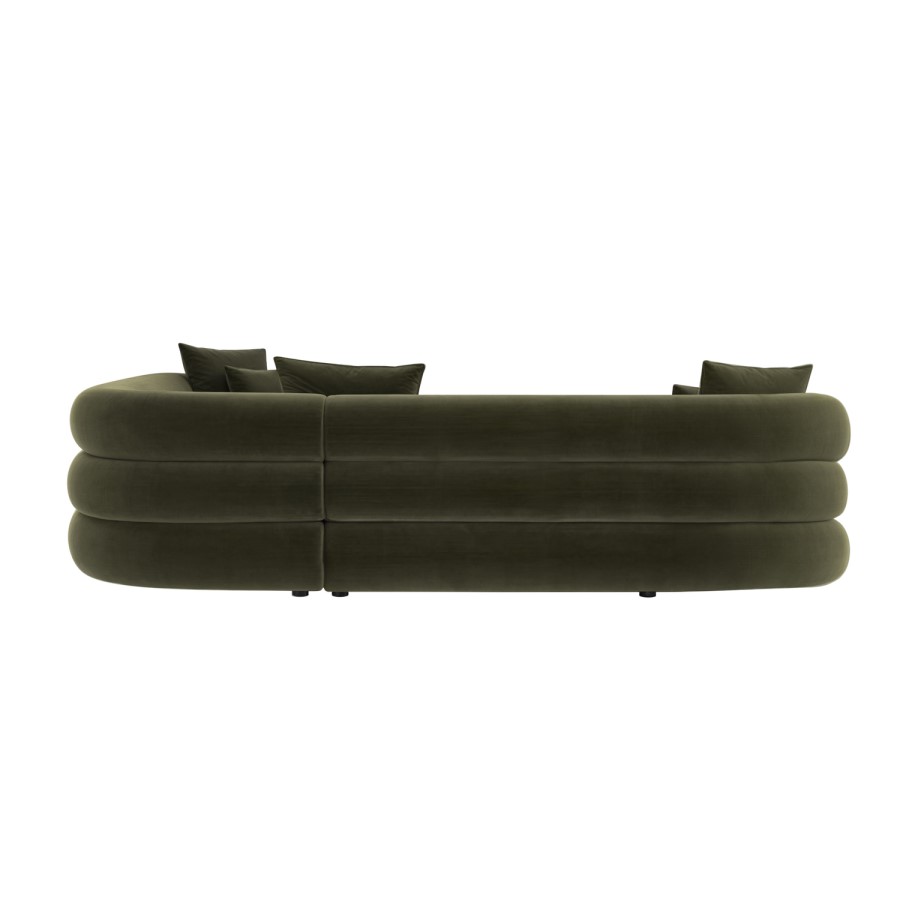 Green Velvet Left Hand Facing 4 Seater Curved Corner Sofa - Zuri