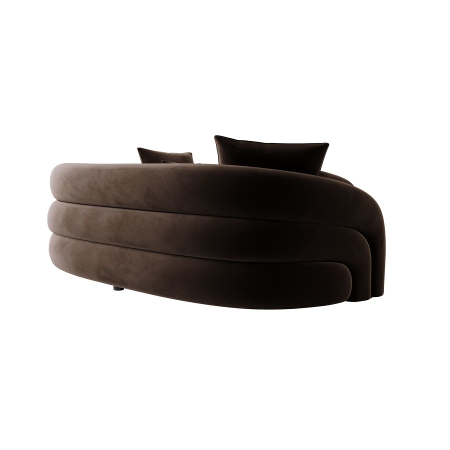 Brown Velvet Right Hand Facing 4 Seater Curved Corner Sofa - Zuri