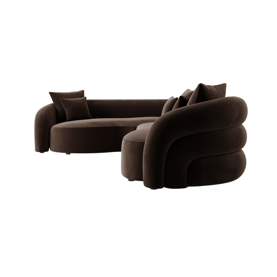 Brown Velvet Right Hand Facing 4 Seater Curved Corner Sofa - Zuri