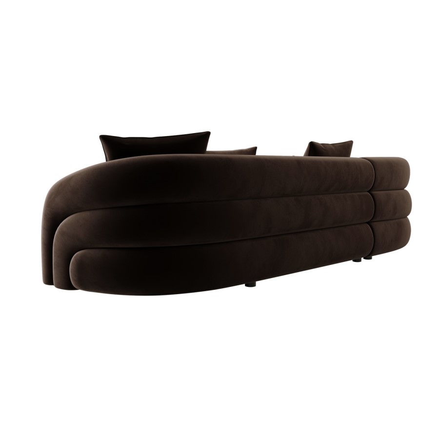 Brown Velvet Right Hand Facing 4 Seater Curved Corner Sofa - Zuri