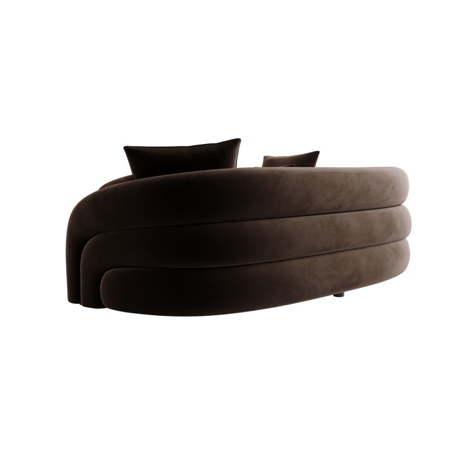 Brown Velvet Left Hand Facing 4 Seater Curved Corner Sofa - Zuri