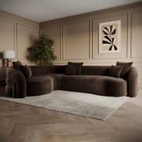 Brown Velvet Left Hand Facing 4 Seater Curved Corner Sofa - Zuri