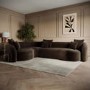 Brown Velvet Left Hand Facing 4 Seater Curved Corner Sofa - Zuri