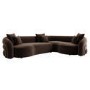 Brown Velvet Left Hand Facing 4 Seater Curved Corner Sofa - Zuri