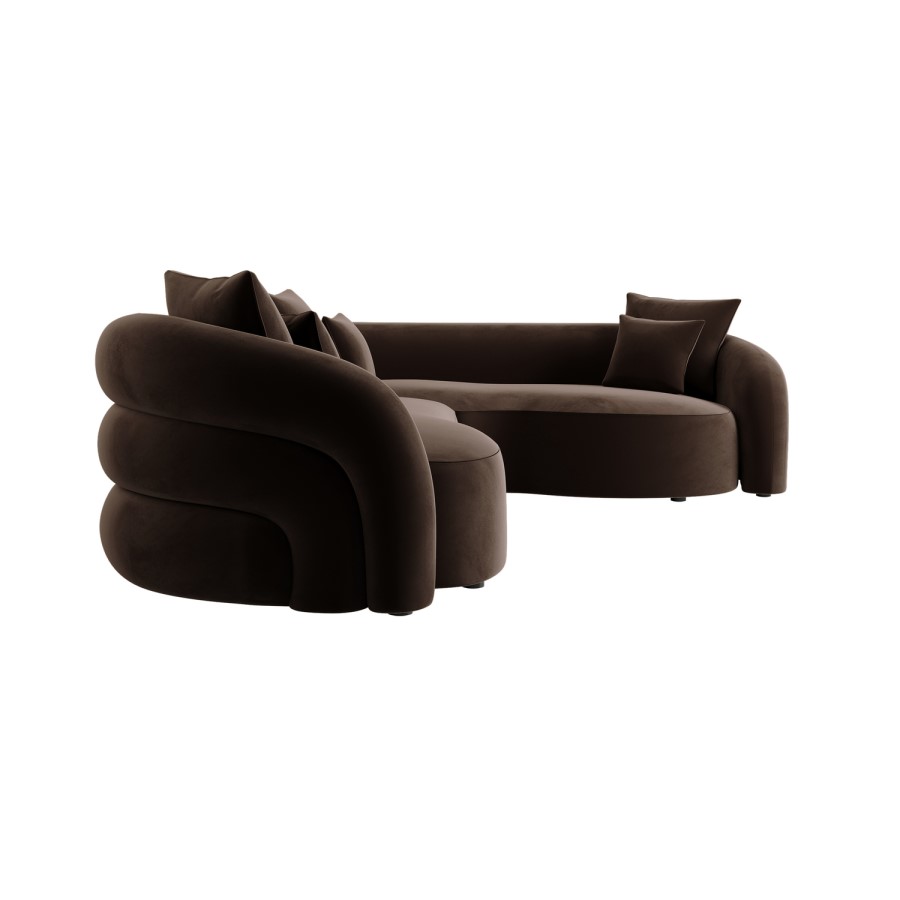 Brown Velvet Left Hand Facing 4 Seater Curved Corner Sofa - Zuri
