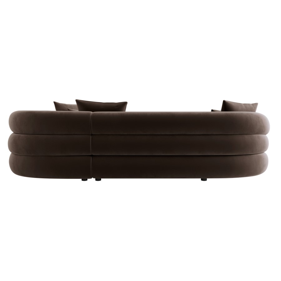 Brown Velvet Left Hand Facing 4 Seater Curved Corner Sofa - Zuri