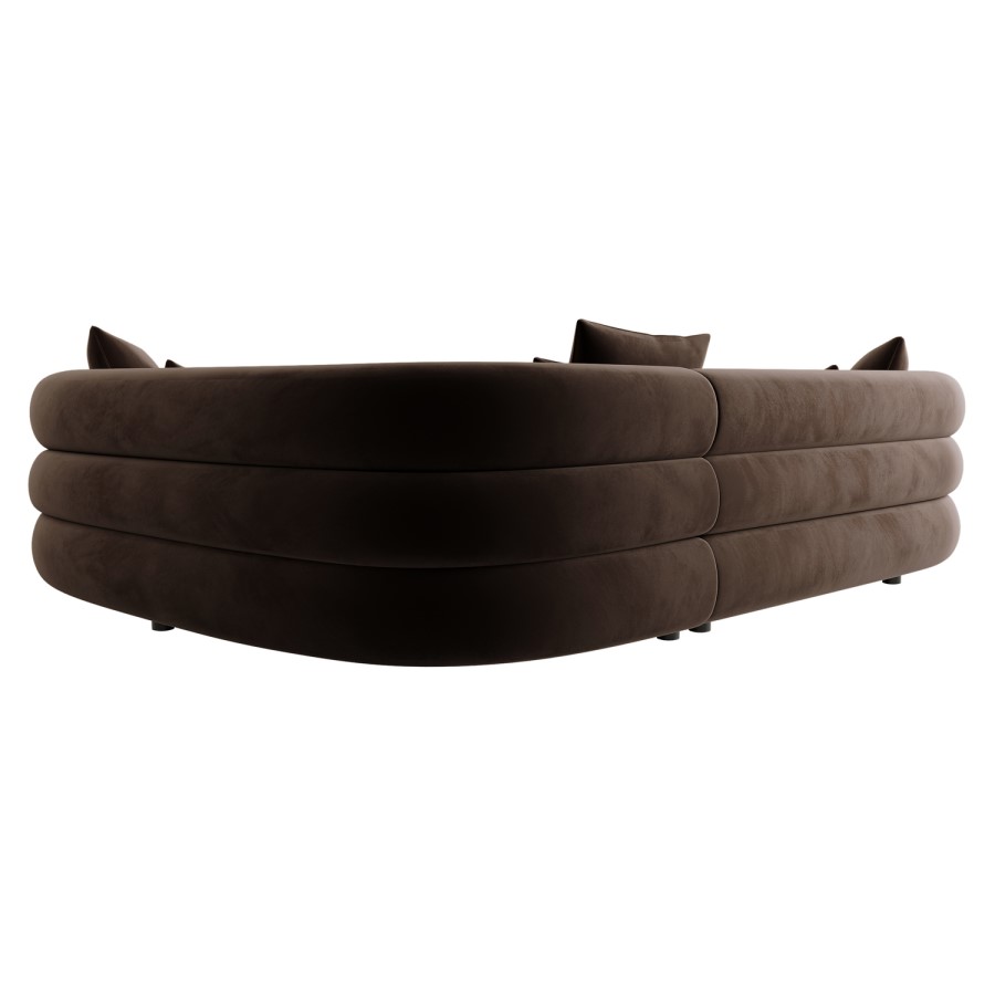 Brown Velvet Left Hand Facing 4 Seater Curved Corner Sofa - Zuri