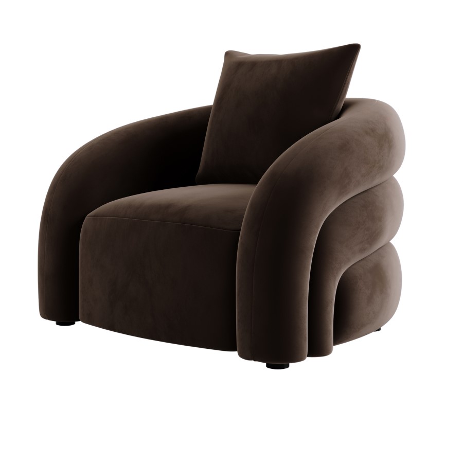 Brown Velvet Armchair with Cushion - Zuri