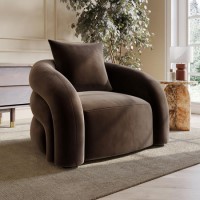 Brown Velvet Armchair with Cushion - Zuri