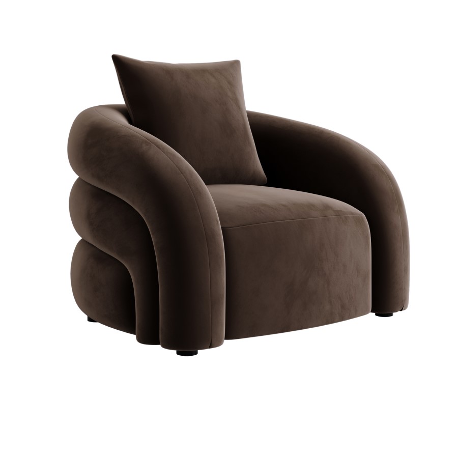 Brown Velvet Armchair with Cushion - Zuri