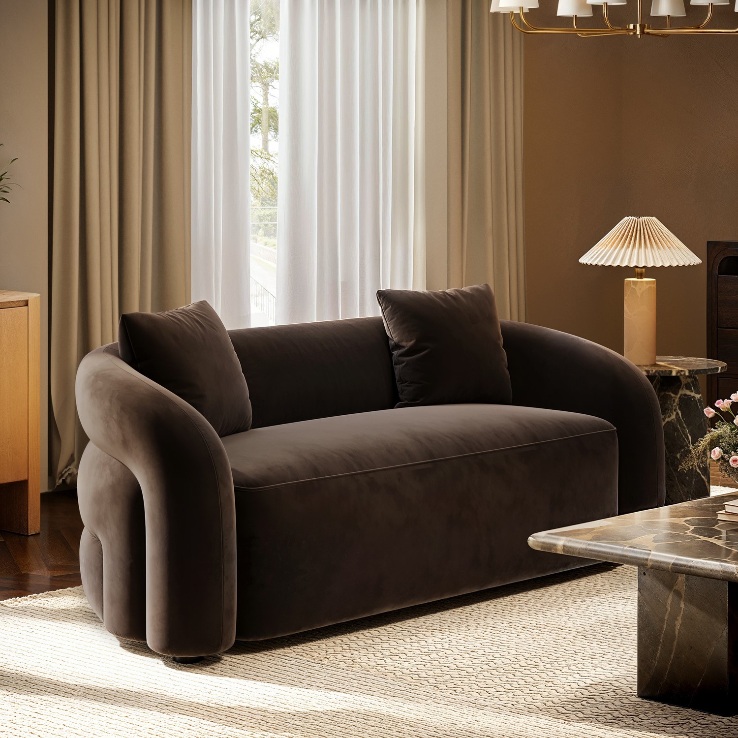 Velvet Modern Curved 3 Seater Sofa