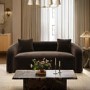 Brown Velvet Modern Curved 3 Seater Sofa - Zuri 