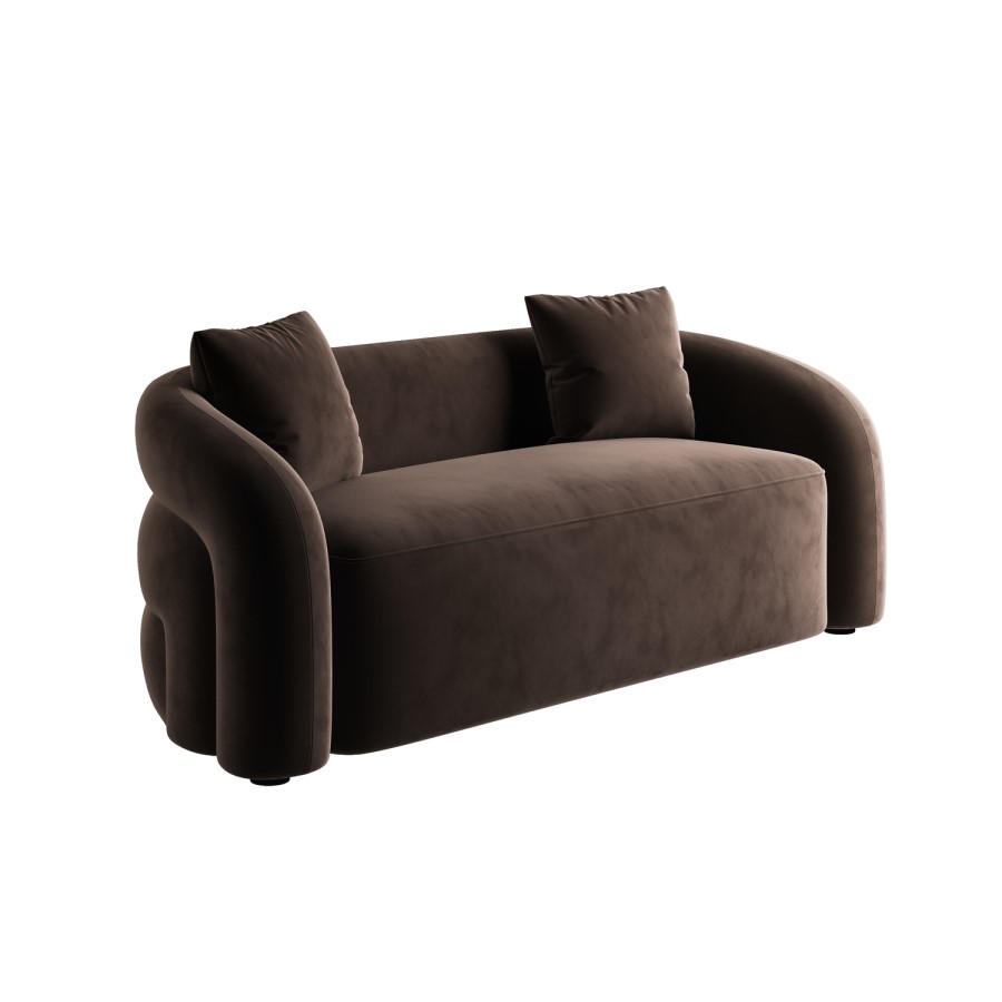 Brown Velvet Modern Curved 3 Seater Sofa - Zuri 