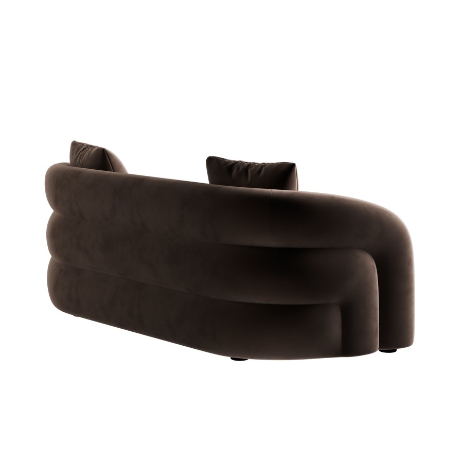 Brown Velvet Modern Curved 3 Seater Sofa - Zuri 