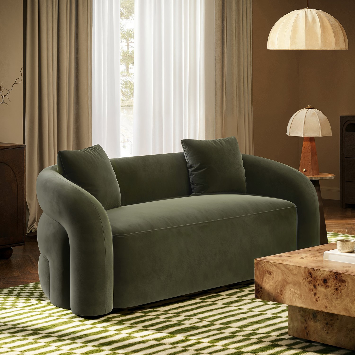 Velvet Modern Curved 3 Seater Sofa