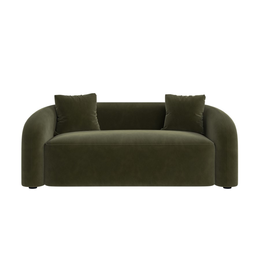 Green Velvet Modern Curved 3 Seater Sofa - Zuri 