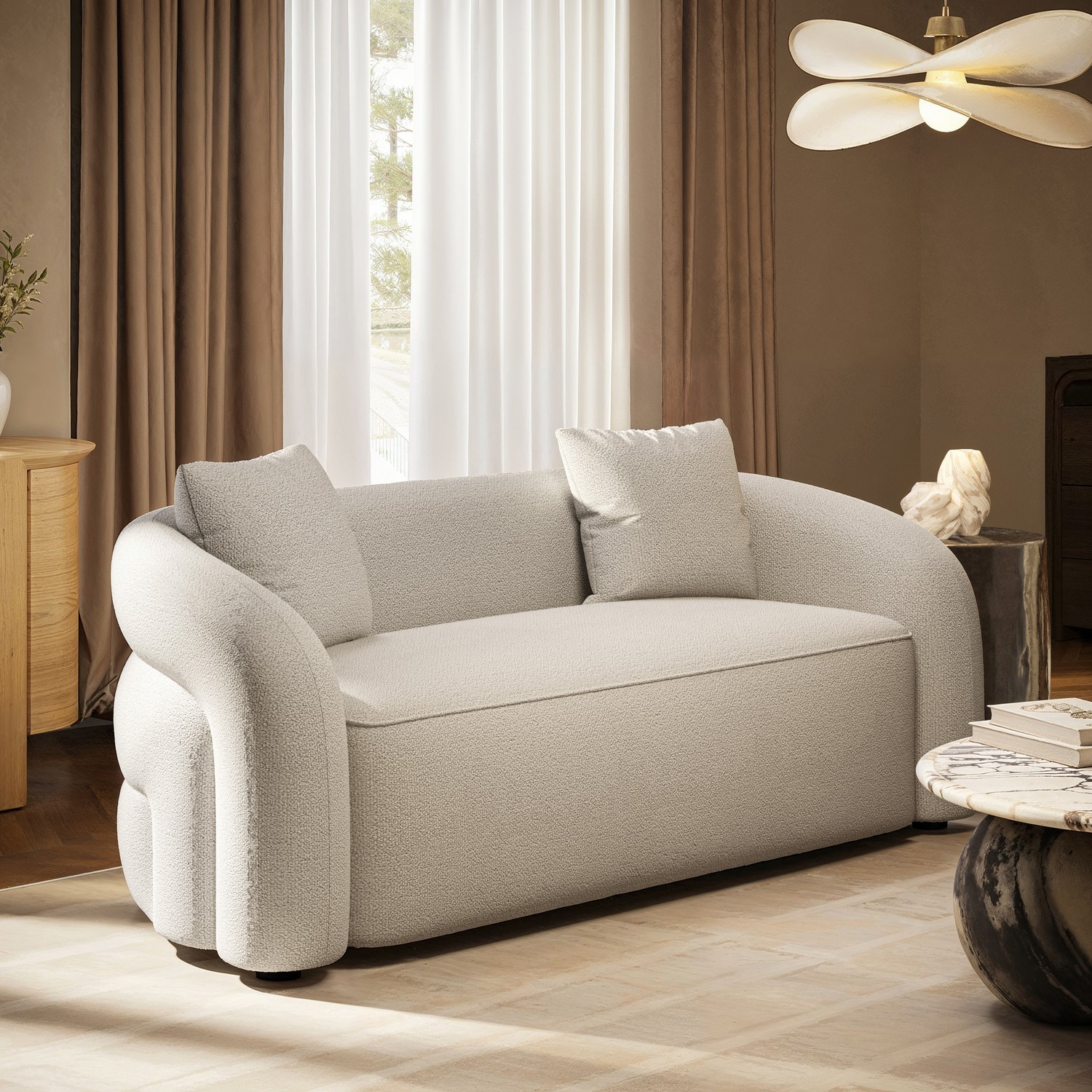 Boucle Modern Curved 3 Seater Sofa