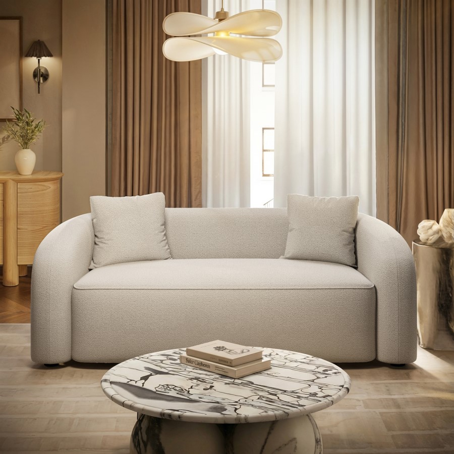 Cream Boucle Modern Curved 3 Seater Sofa - Zuri 