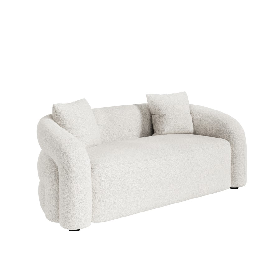 Cream Boucle Modern Curved 3 Seater Sofa - Zuri 