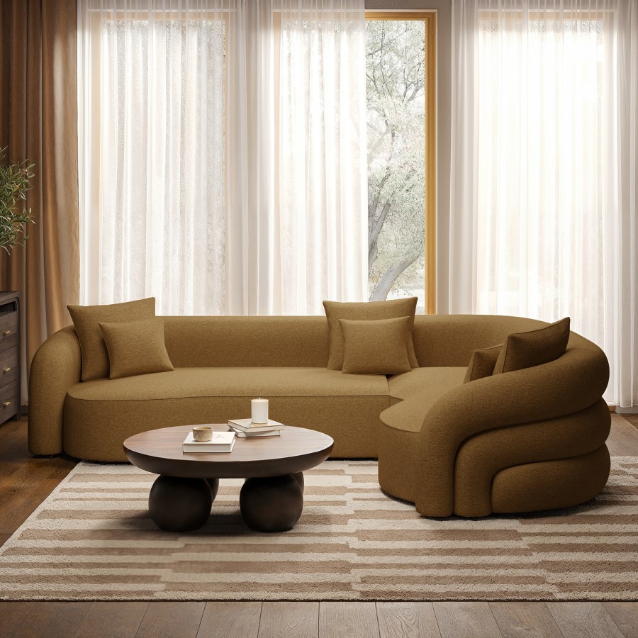Caramel Brown Chenille Right Hand Facing 4 Seater Curved Corner Sofa - Zuri