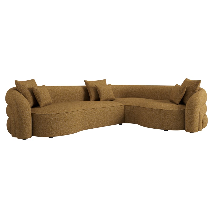 Caramel Brown Chenille Right Hand Facing 4 Seater Curved Corner Sofa - Zuri