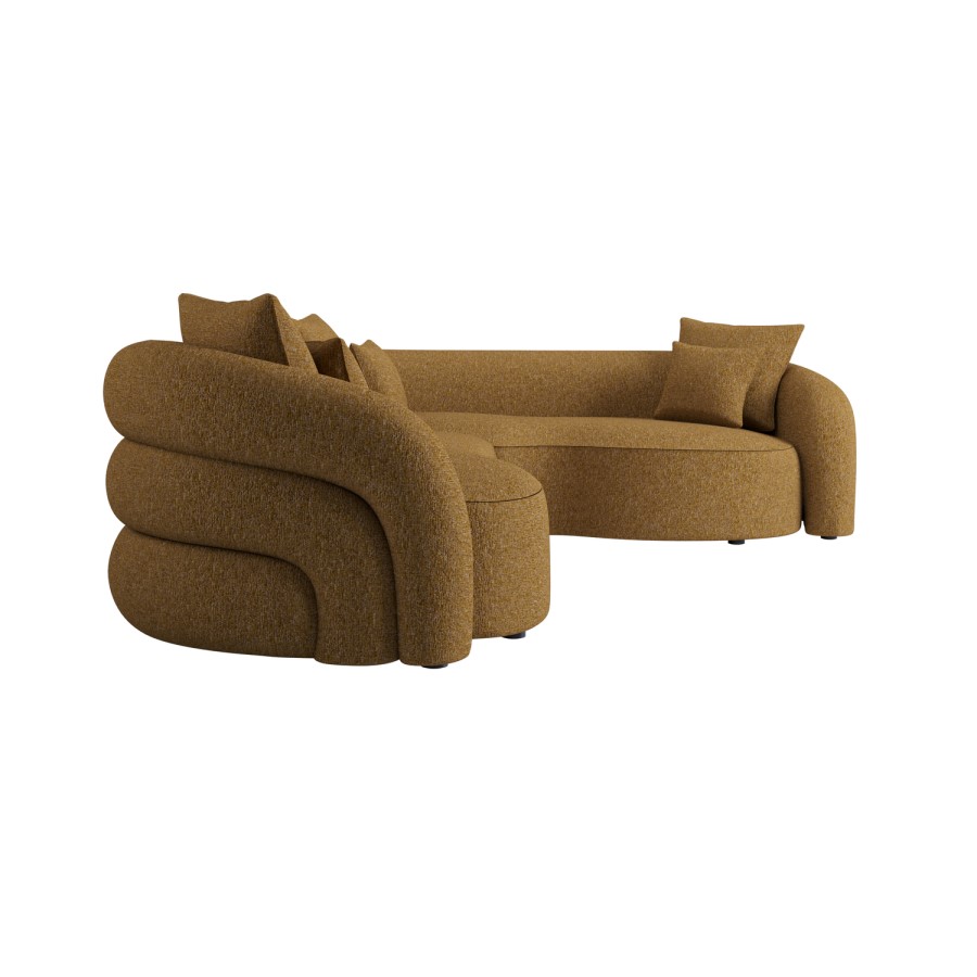 Caramel Brown Chenille Right Hand Facing 4 Seater Curved Corner Sofa - Zuri