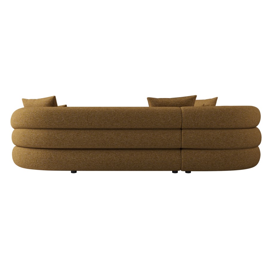Caramel Brown Chenille Left Hand Facing 4 Seater Curved Corner Sofa - Zuri