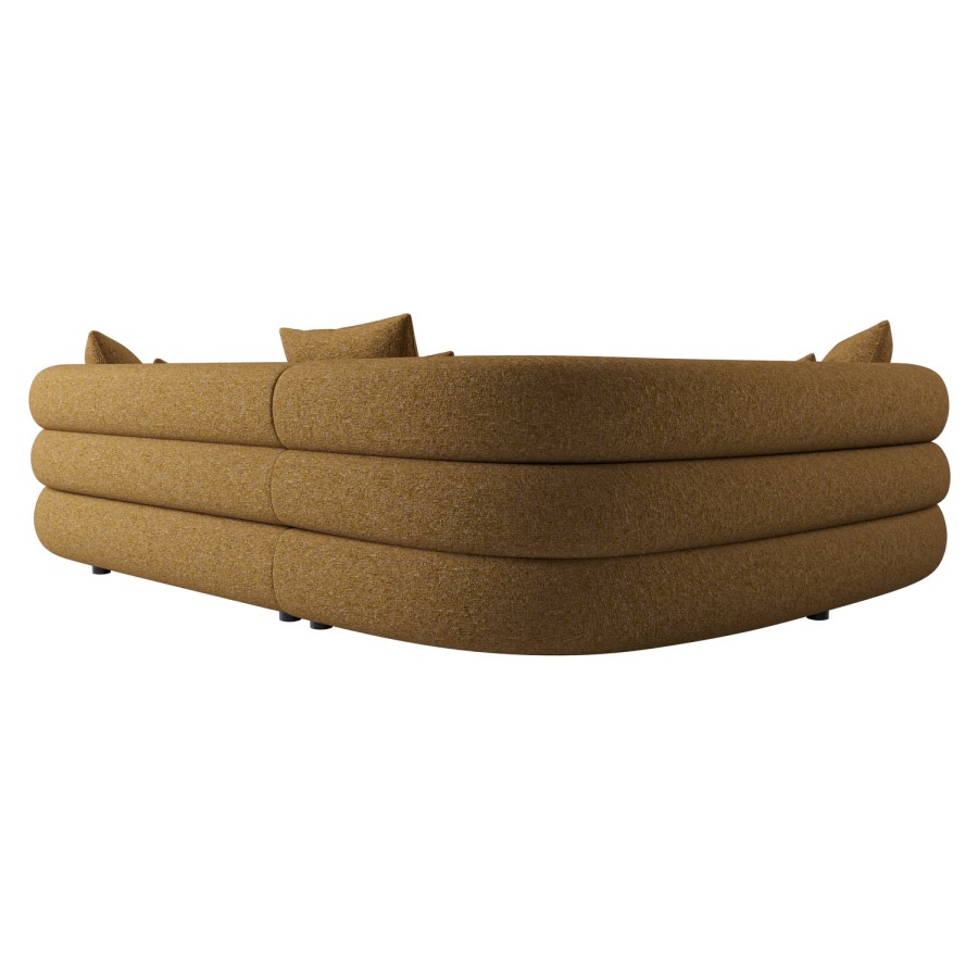 Caramel Brown Chenille Left Hand Facing 4 Seater Curved Corner Sofa - Zuri