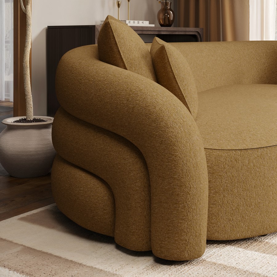Caramel Brown Chenille Left Hand Facing 4 Seater Curved Corner Sofa - Zuri