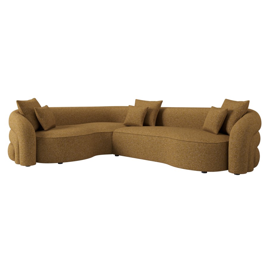 Caramel Brown Chenille Left Hand Facing 4 Seater Curved Corner Sofa - Zuri