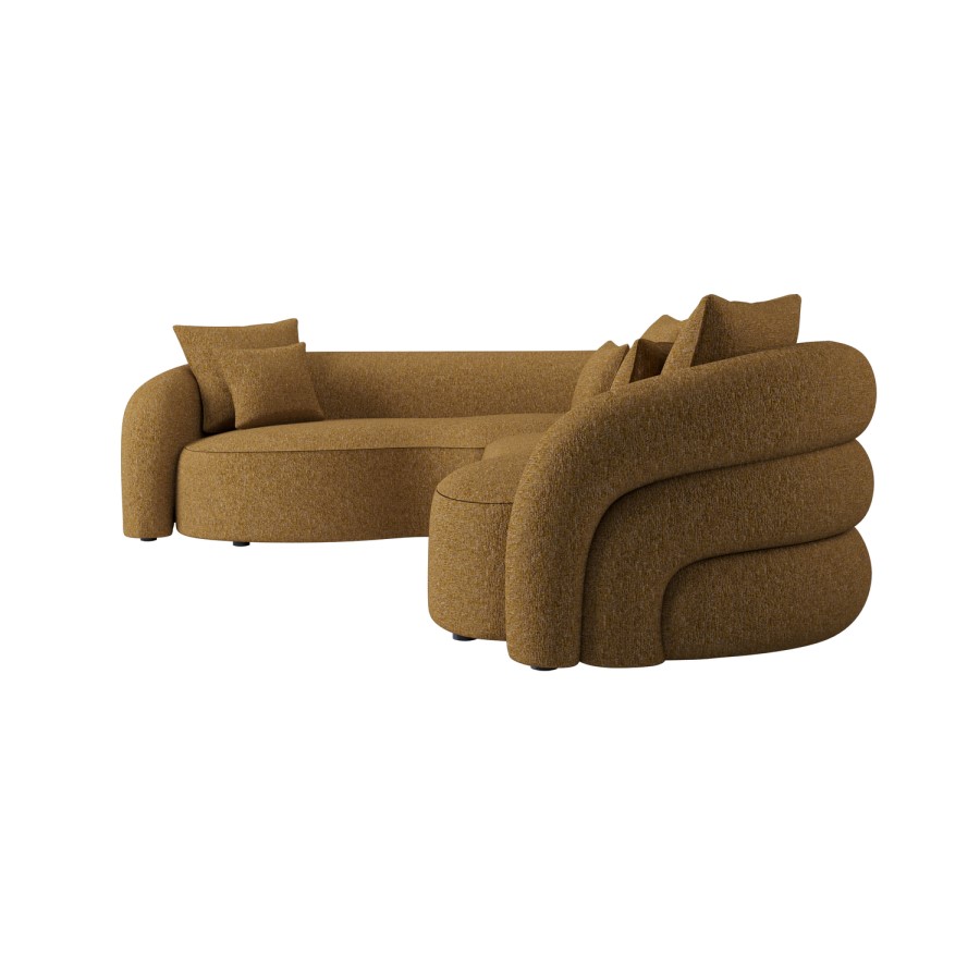 Caramel Brown Chenille Left Hand Facing 4 Seater Curved Corner Sofa - Zuri