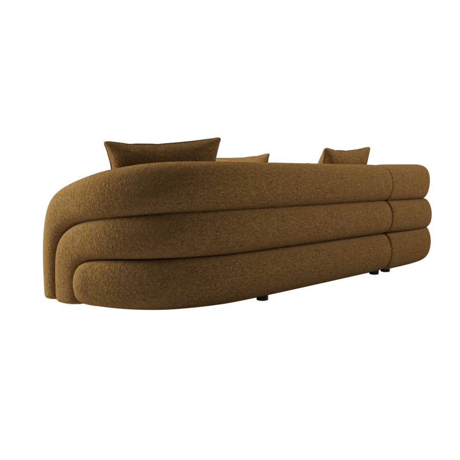 Caramel Brown Chenille Left Hand Facing 4 Seater Curved Corner Sofa - Zuri