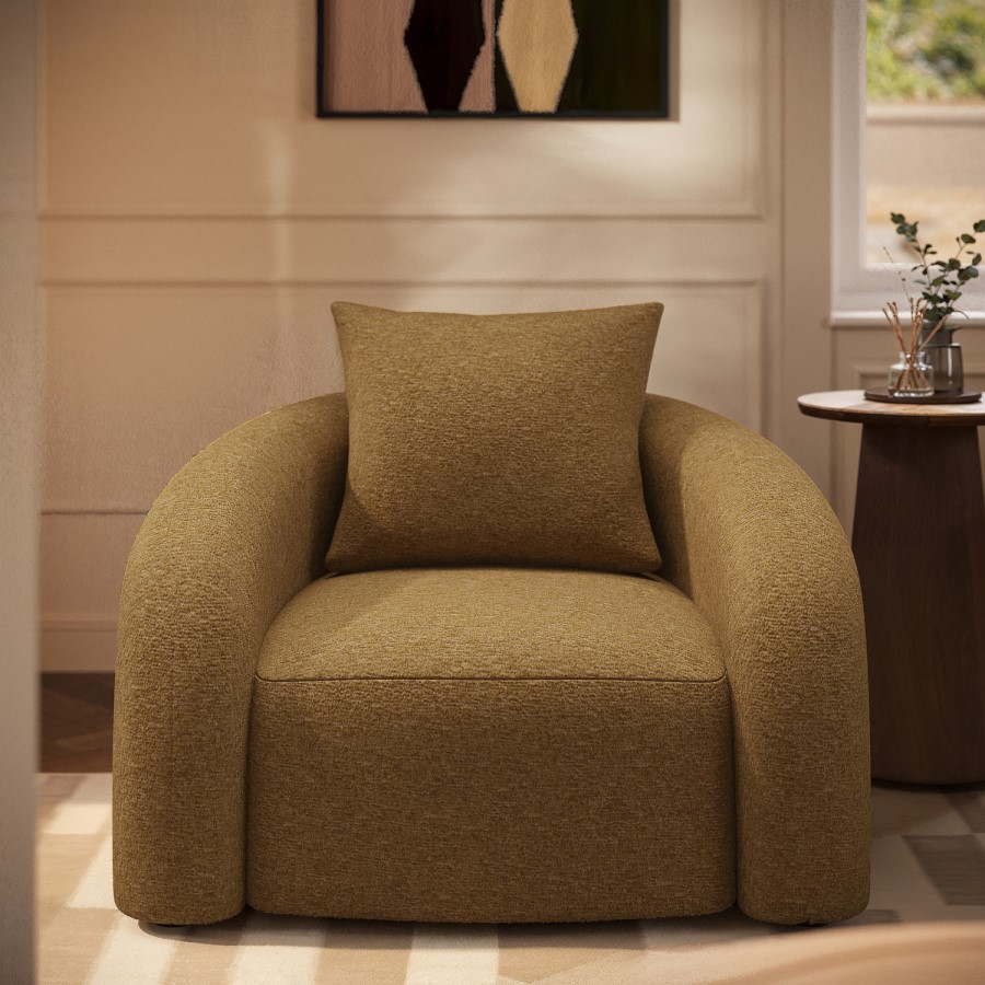 Caramel Brown Chenille Armchair - Zuri 