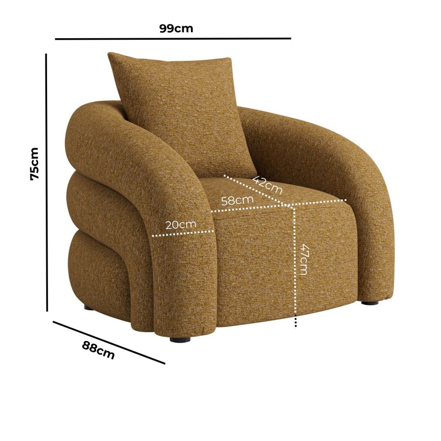 Caramel Brown Chenille Armchair - Zuri 