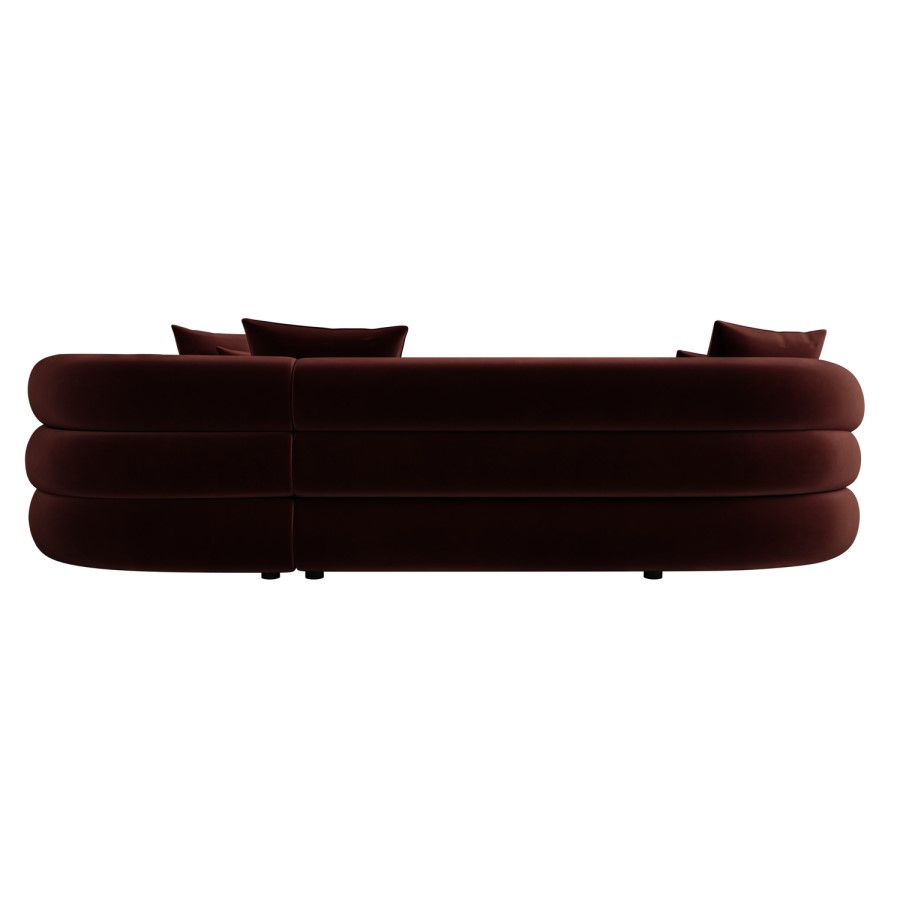 Deep Red Velvet Right Hand Facing 4 Seater Curved Corner Sofa - Zuri 