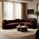 ZRI016 Deep Red Velvet Right Hand Facing 4 Seater Curved Corner Sofa - Zuri 